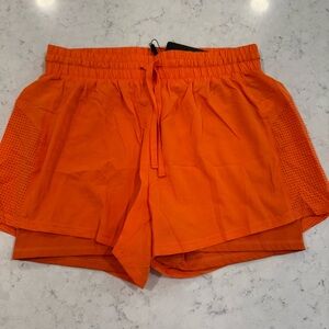 PINSPARK Women's L Athletic Drawstring Shorts Layered Spandex Running Pockets